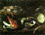 Giovanni Battista Recco stilleben med fisk och ostron Sweden oil painting artist